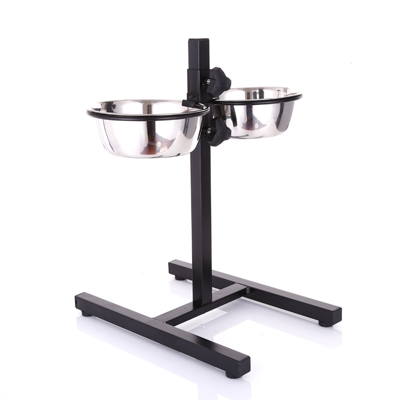 Upgrade Pet Dog Cats Bowl Elevated Double Stainless Steel Dishes Iron Stand pet bowls & feeders